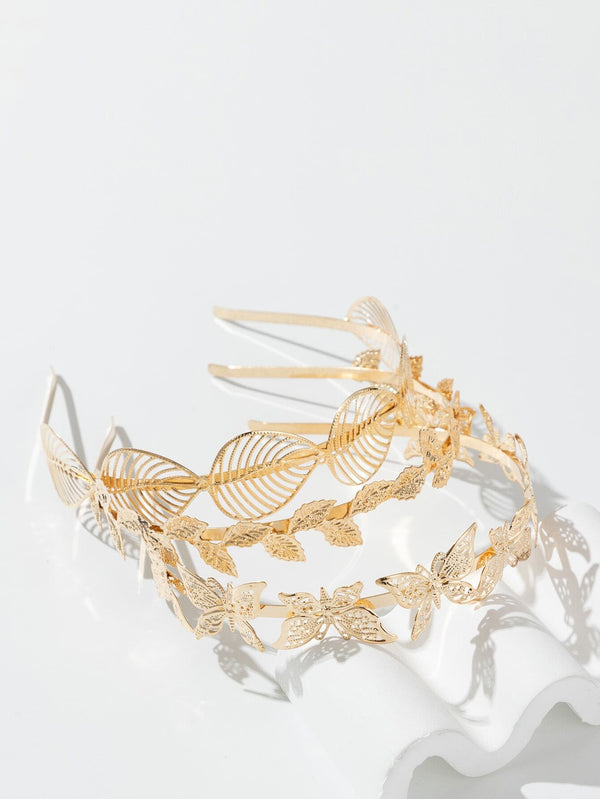 Reriti Maple Leaf Butterfly Shaped Hair Band - 3pcs - Gold