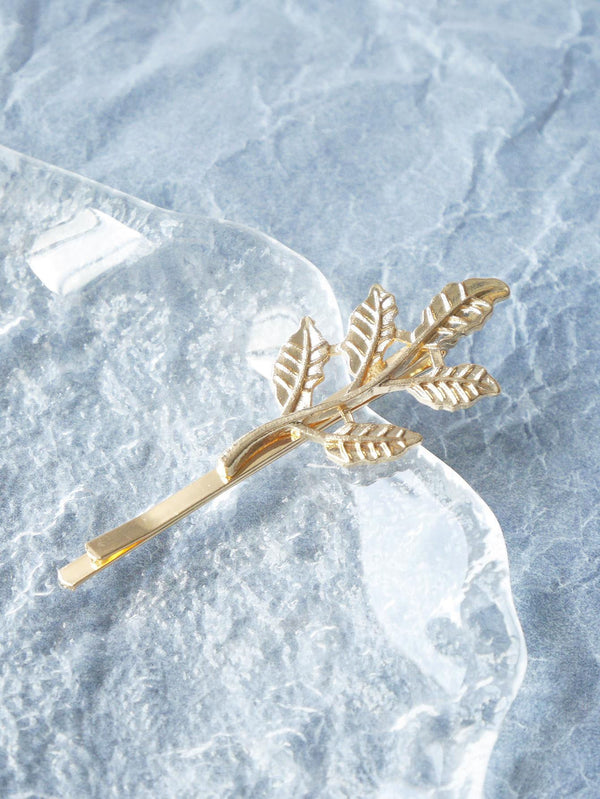 Reriti Small Leaf Decor Fashionable Hair Clip - 2pcs - Gold