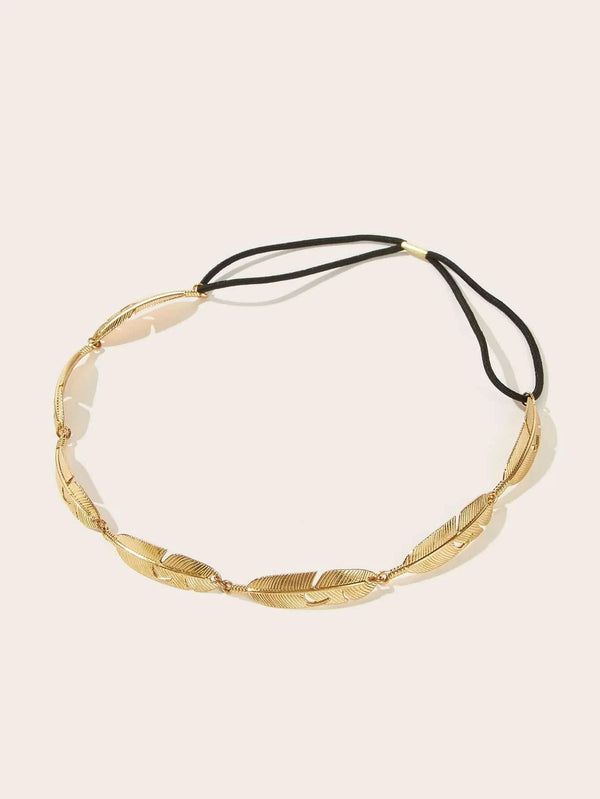 Reriti Leaf Elastic Headband - Gold/Black