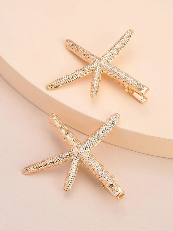 Reriti Starfish Design Hair Clip - 2pcs - Gold