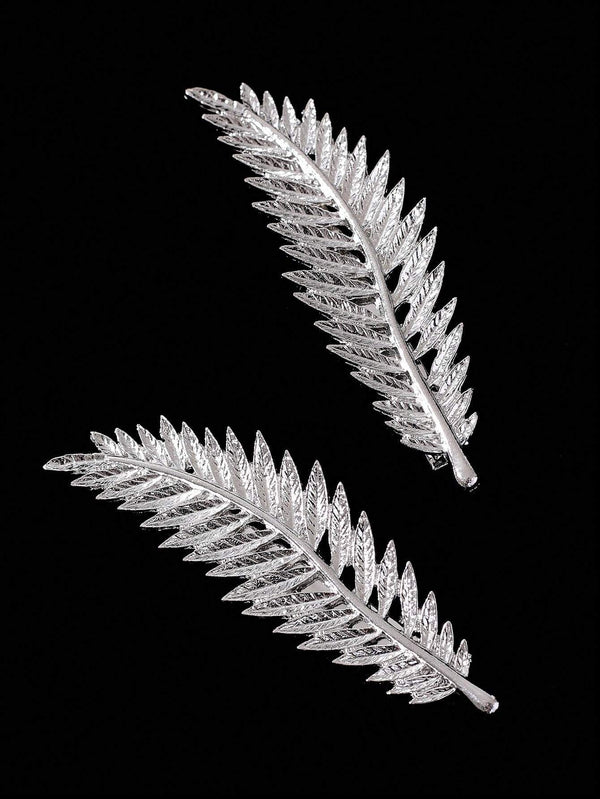 Reriti Fern Leaf Shaped Hair Clip - 2pcs - Silver