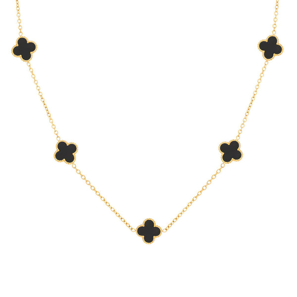 Reriti Intensity 18K gold plated Black Four Leaf Clover Necklace
