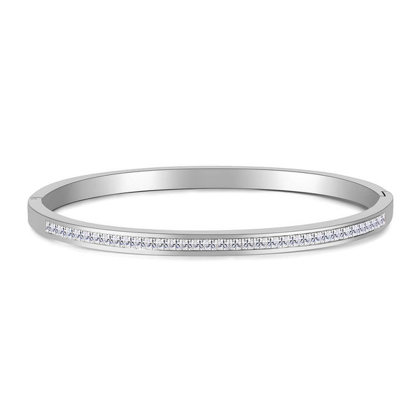 Reriti Intensity Stainless steel Silver Single Line Crystal Bangle Bracelet