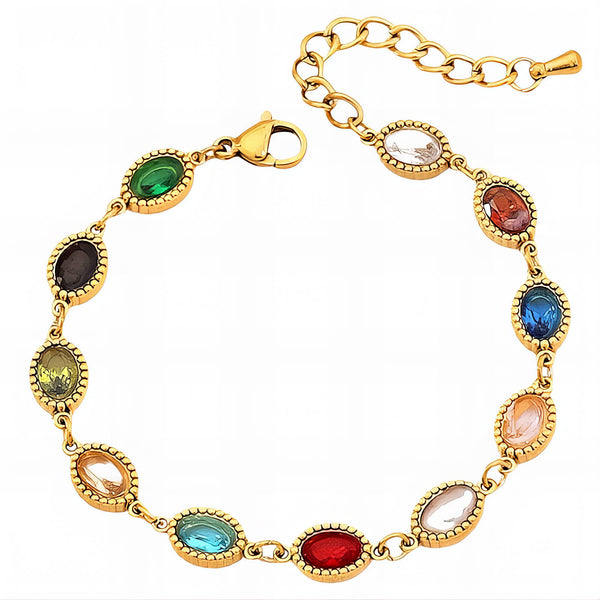 Reriti Intensity 18K gold plated Multi-Colored Oval Stones Bracelet