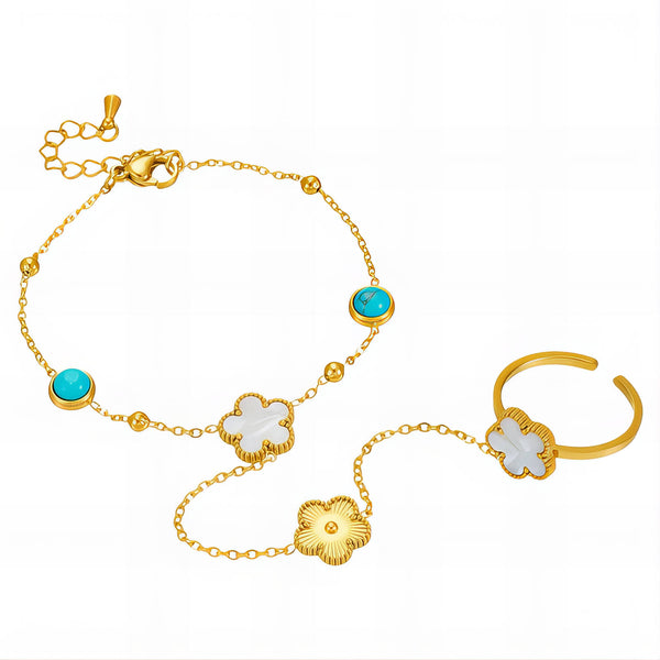 Reriti Intensity 18K gold plated White Flower Bracelet with ring