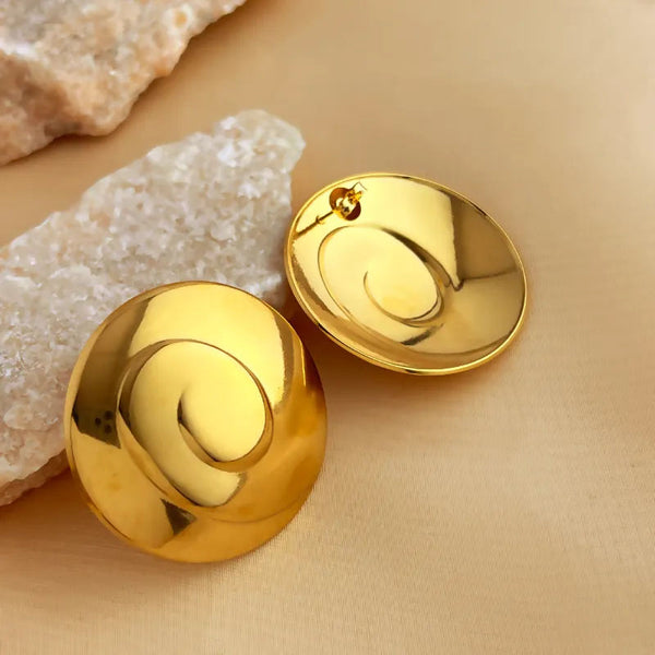 Reriti Round Sheild Shape Earrings - Gold