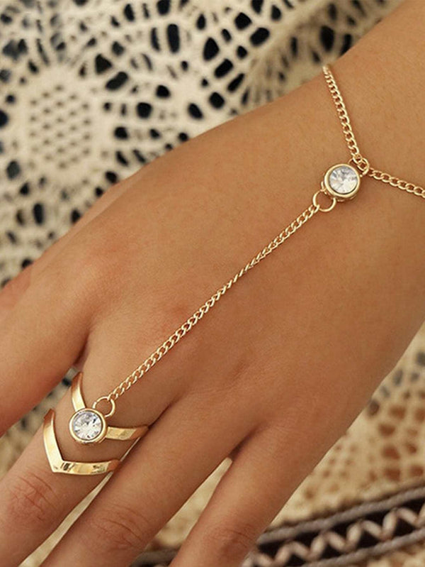 Reriti Geometric Arrow Design Ring with Bracelet - Gold