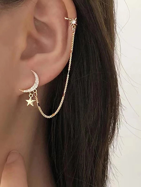 Reriti Star & Moon Clip-On Stud Earring - Gold